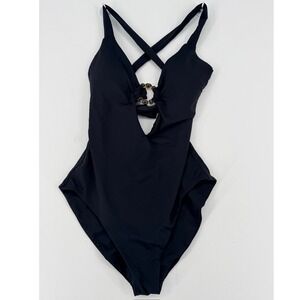 Becca Black Cutout One Piece Swimsuit Ring Detail M